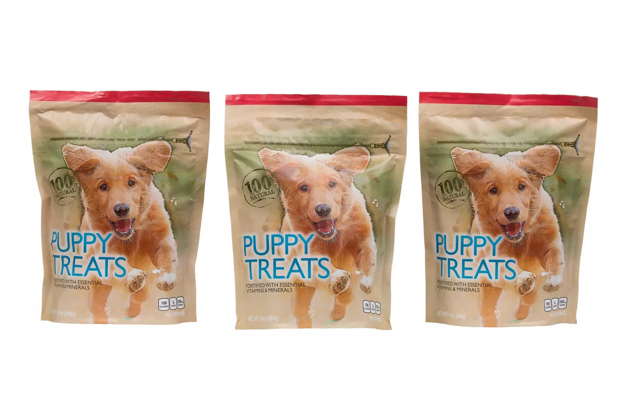 Puppy treats in a form fill seal package